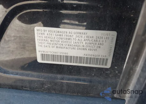 2008 Volkswagen Passat Komfort z USA, uszkodzony, nr VIN WVWLK73C88E125980